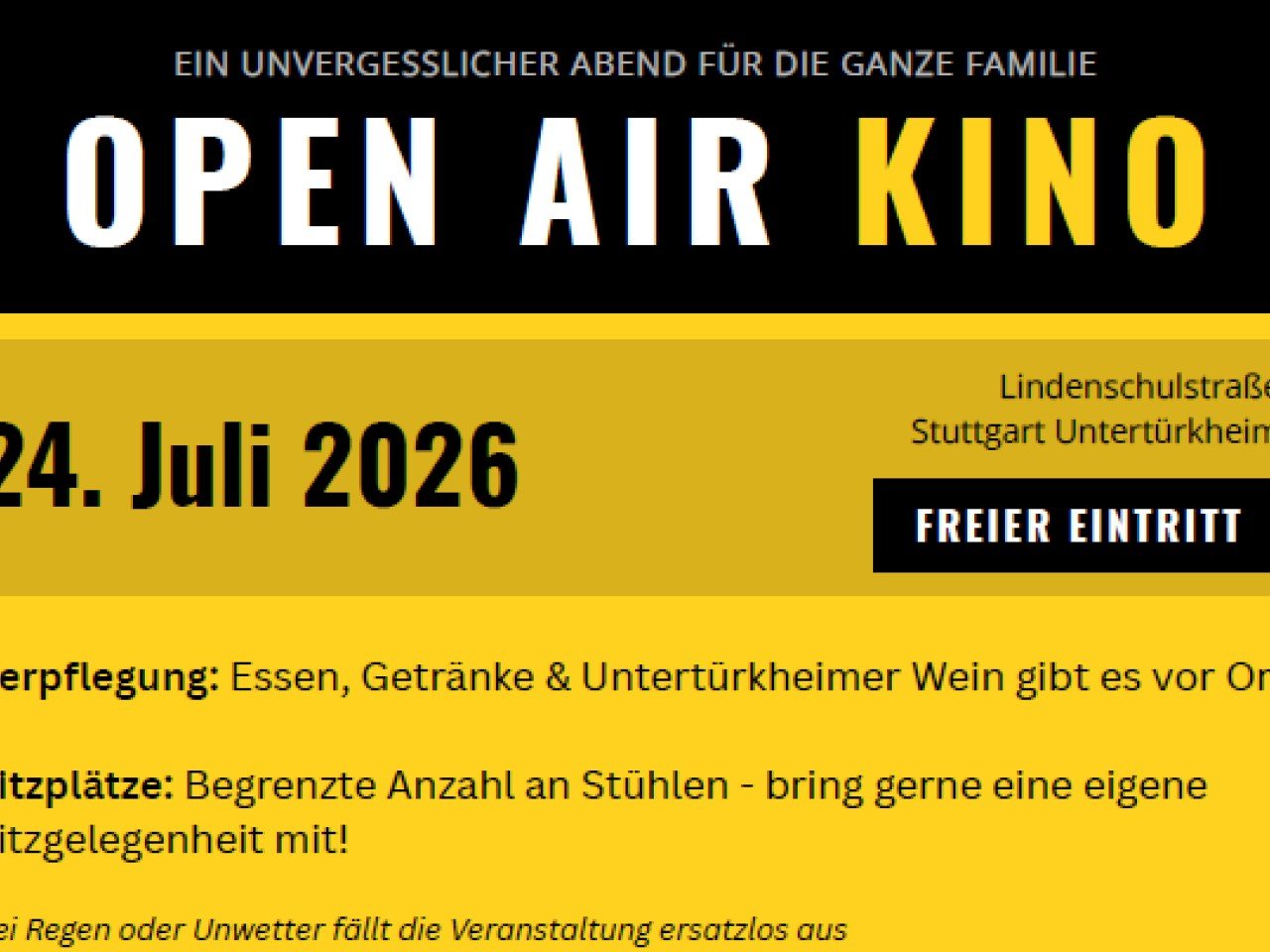 OPEN AIR KINO – Fr. 24. Juli 2026 - 17 + 19:30 Uhr