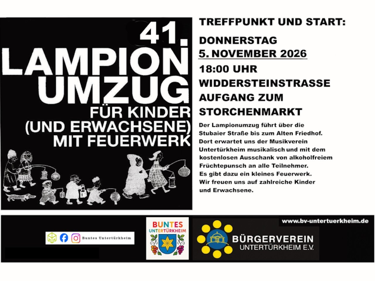 41. Kinder-Lampionumzug durch Untertürkheim - Do 5. Nov. 2026 18:00